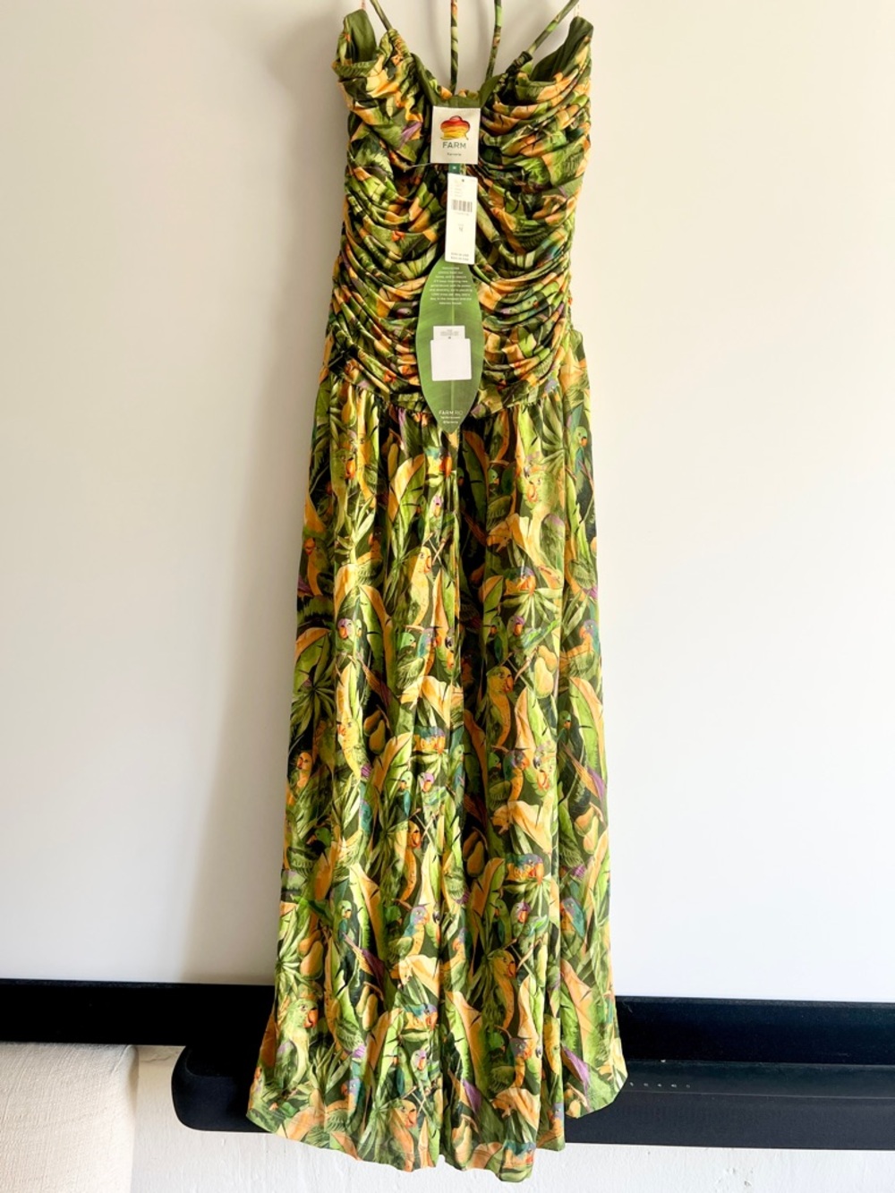 FARM Rio Strapless Tropical Midi Dress in Green and Yellow Print - Picture 9 of 16